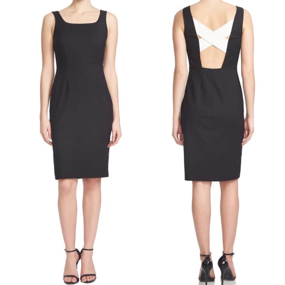 1.STATE Black White Crossback Bodycon Dress Size 4 - Picture 1 of 3